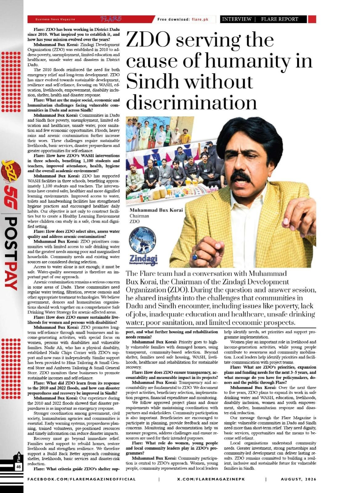 Flare Magazine August 2026 interview feature with ZDO Chairman Muhammad Bux Korai